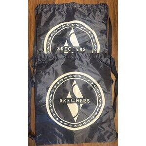 Skechers Navy Blue & White Drawstring Bag Cinch Bag Nylon Bag 16" x 20" Lot of 2